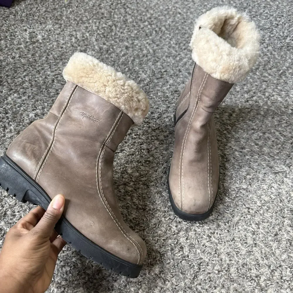 Martino Canada Shearling Brown Leather Boots Women’s Size 10 B Zip Winter